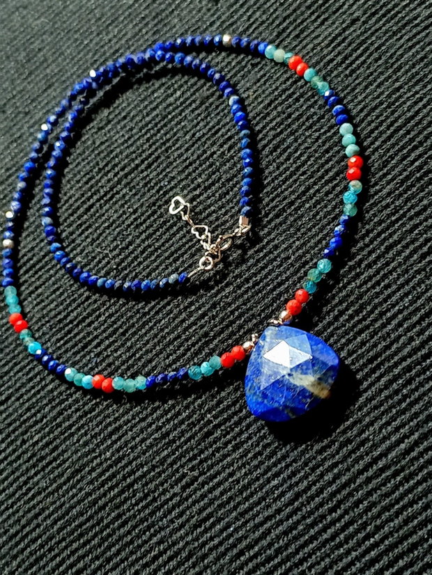 Colier argint lapias lazuli ciral apatit brioleta multicolor minimalist biho chic trendy