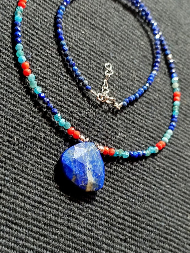 Colier argint lapias lazuli ciral apatit brioleta multicolor minimalist biho chic trendy