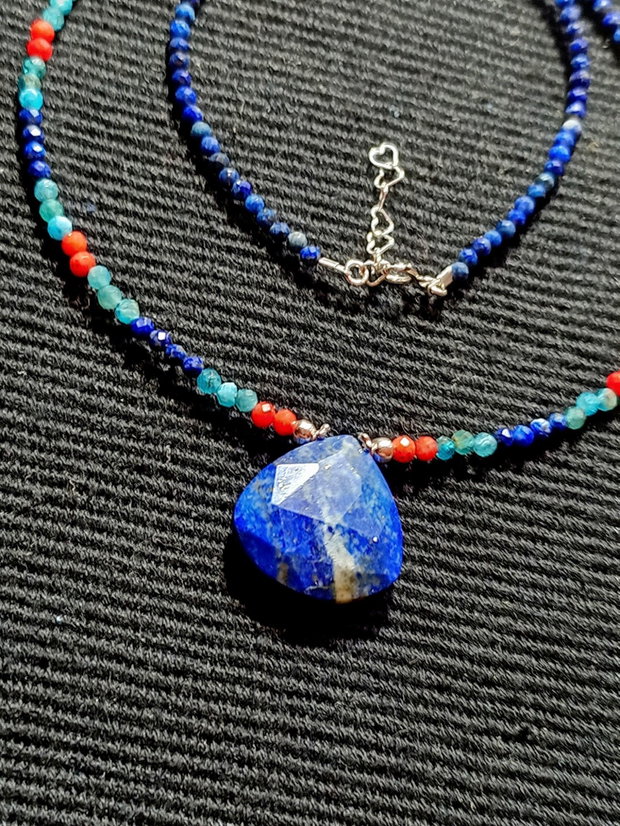 Colier argint lapias lazuli ciral apatit brioleta multicolor minimalist biho chic trendy