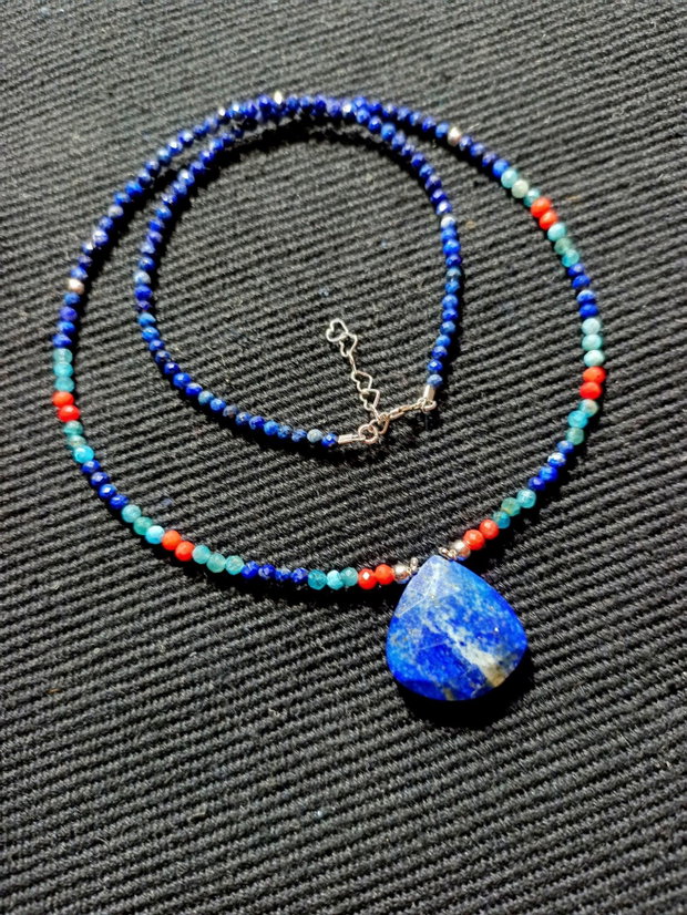 Colier argint lapias lazuli ciral apatit brioleta multicolor minimalist biho chic trendy