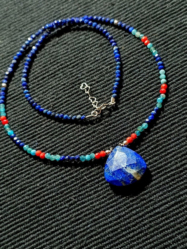 Colier argint lapias lazuli ciral apatit brioleta multicolor minimalist biho chic trendy