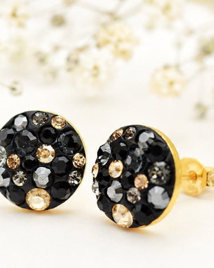 Cercei handmade Chaton Ball Black & Golden  Argint 925 suflat cu aur