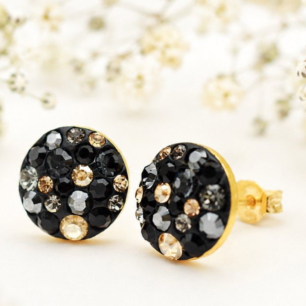 Cercei handmade Chaton Ball Black & Golden Argint 925 suflat cu aur