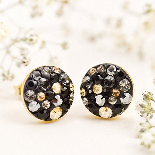 Cercei handmade Chaton Ball Black & Golden Argint 925 suflat cu aur