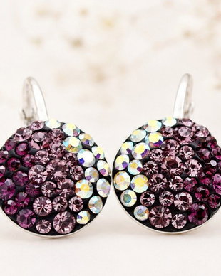 Cercei handmade cu cristale Chaton Ball Amethyst, tortite Leverback  Argint 925