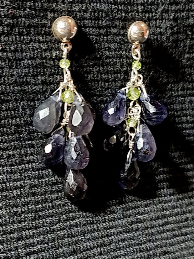 Cercei argint iolit peridot picaturi tije boho chic trendy