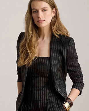 Lauren Ralph Lauren sacou cu un singur rând de nasturi pentru femei din in