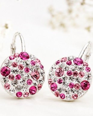 Cercei handmade cu cristale Chaton Ball Crystal & Rose, tortite Leverback  Argint 925