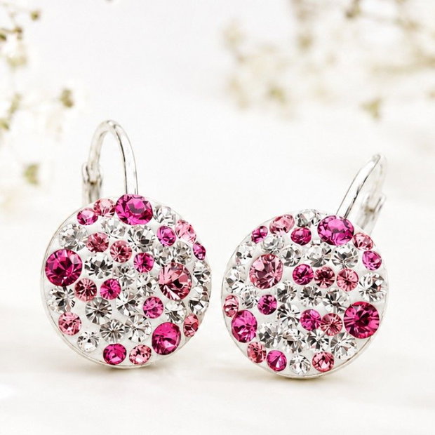 Cercei handmade cu cristale Chaton Ball Crystal & Rose, tortite Leverback  Argint 925