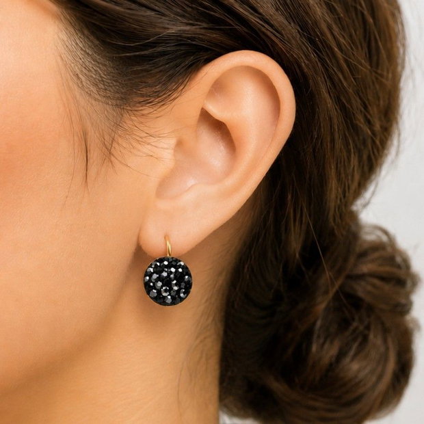 Cercei handmade Chaton Ball Black & Hematite, tortite Leverback  Argint 925 suflat cu aur