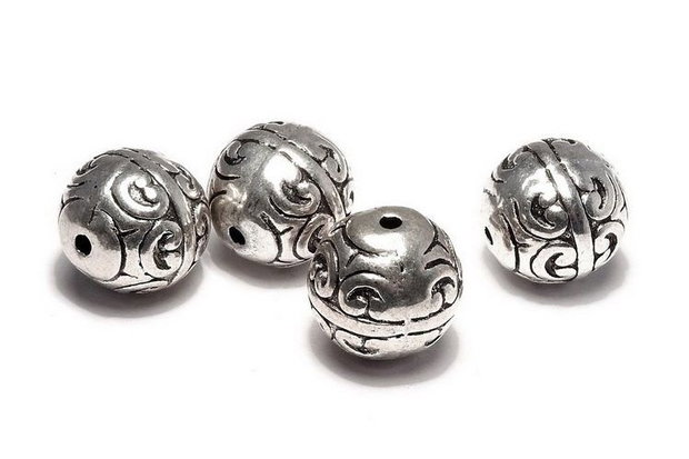 Margele din metal, argintiu antichizat, 12 mm