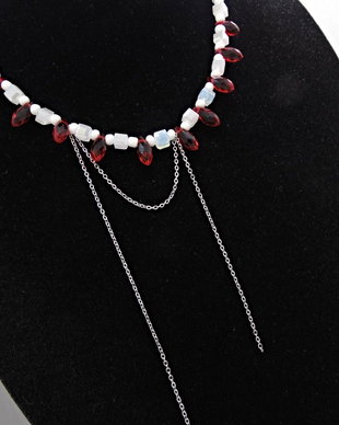 Colier handmade estival alb-roșu (cod1452)