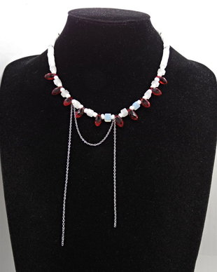 Colier handmade estival alb-roșu (cod1452)