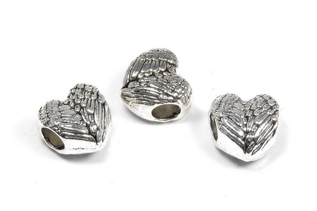 Margele din metal, argintiu antichizat,inimiora, 11x12 mm