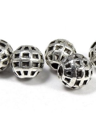 Margele din metal, argintiu antichizat, rotunde, 6 mm