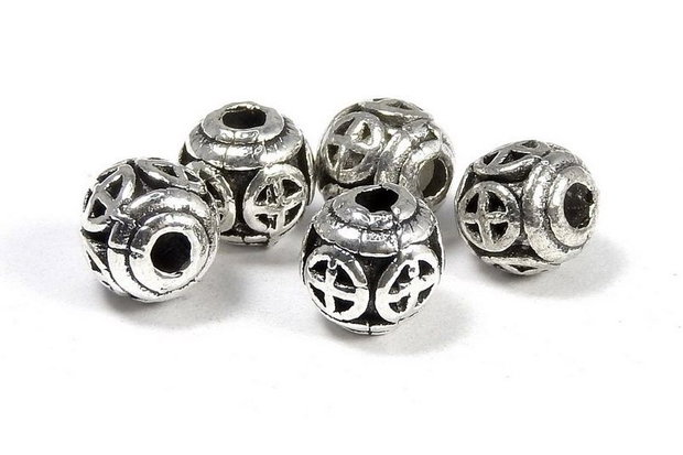Margele din metal, argintiu antichizat, rotunde, 5.5 mm