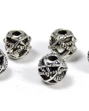 Margele din metal, argintiu antichizat, rotunde, 5.5 mm