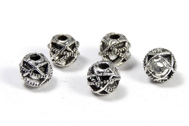Margele din metal, argintiu antichizat, rotunde, 5.5 mm
