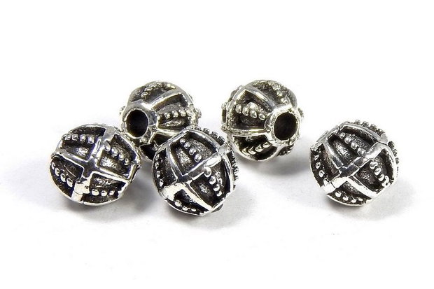 Margele din metal, argintiu antichizat, rotunde, 5.5 mm