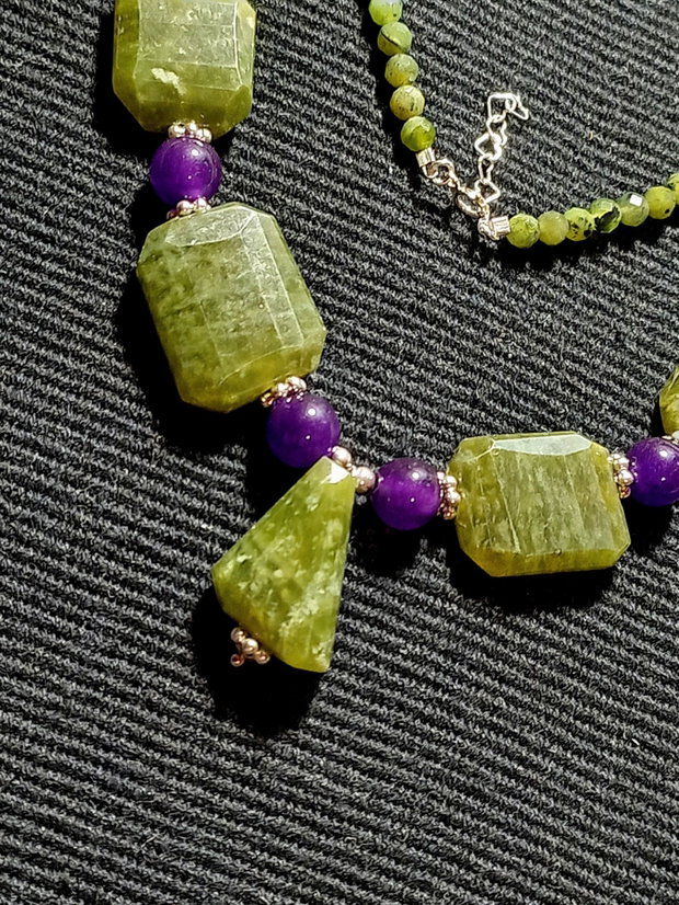 Set argint vesuvianit jad mov colier bratara cercei boho chic trendy