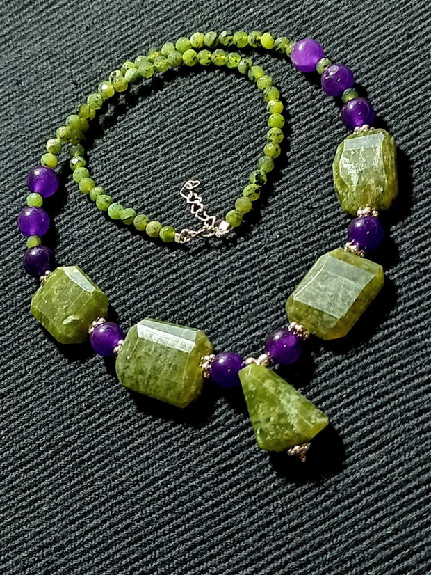 Set argint vesuvianit jad mov colier bratara cercei boho chic trendy