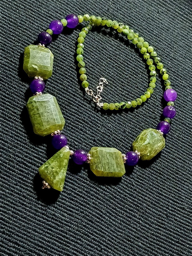 Set argint vesuvianit jad mov colier bratara cercei boho chic trendy