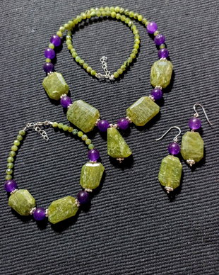 Set argint vesuvianit jad mov colier bratara cercei boho chic trendy