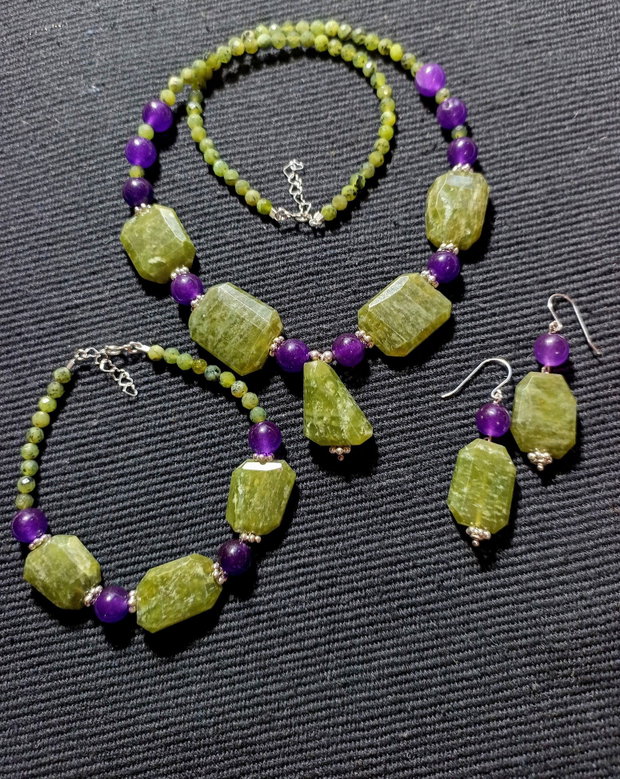 Set argint vesuvianit jad mov colier bratara cercei boho chic trendy