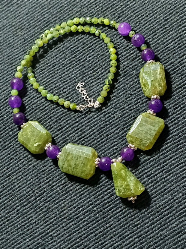 Set argint vesuvianit jad mov colier bratara cercei boho chic trendy
