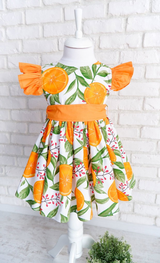 Rochie Camasa Portocale cu Guler Mare Rotund