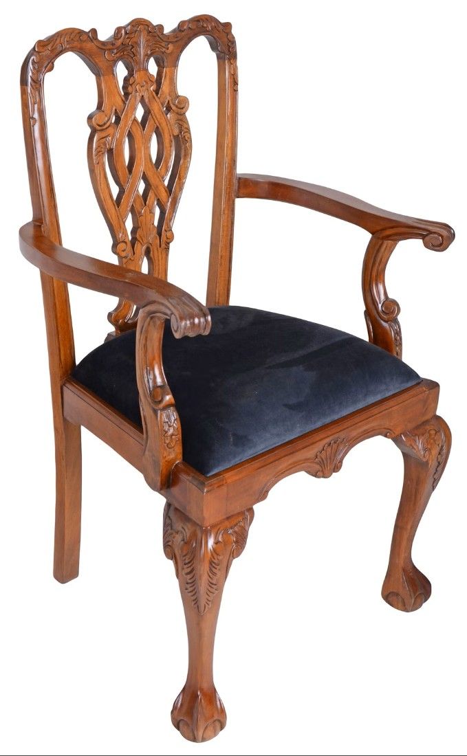 Scaun Chippendale din lemn mahon cu tapiterie neagra