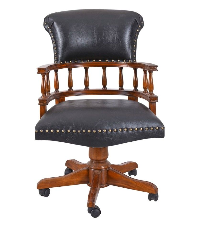 Scaun Chesterfield din lemn mahon cu tapiterie neagra