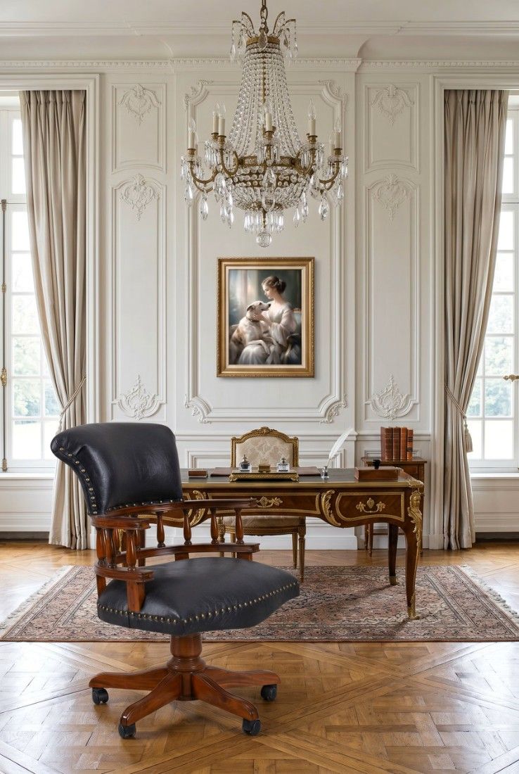 Scaun Chesterfield din lemn mahon cu tapiterie neagra