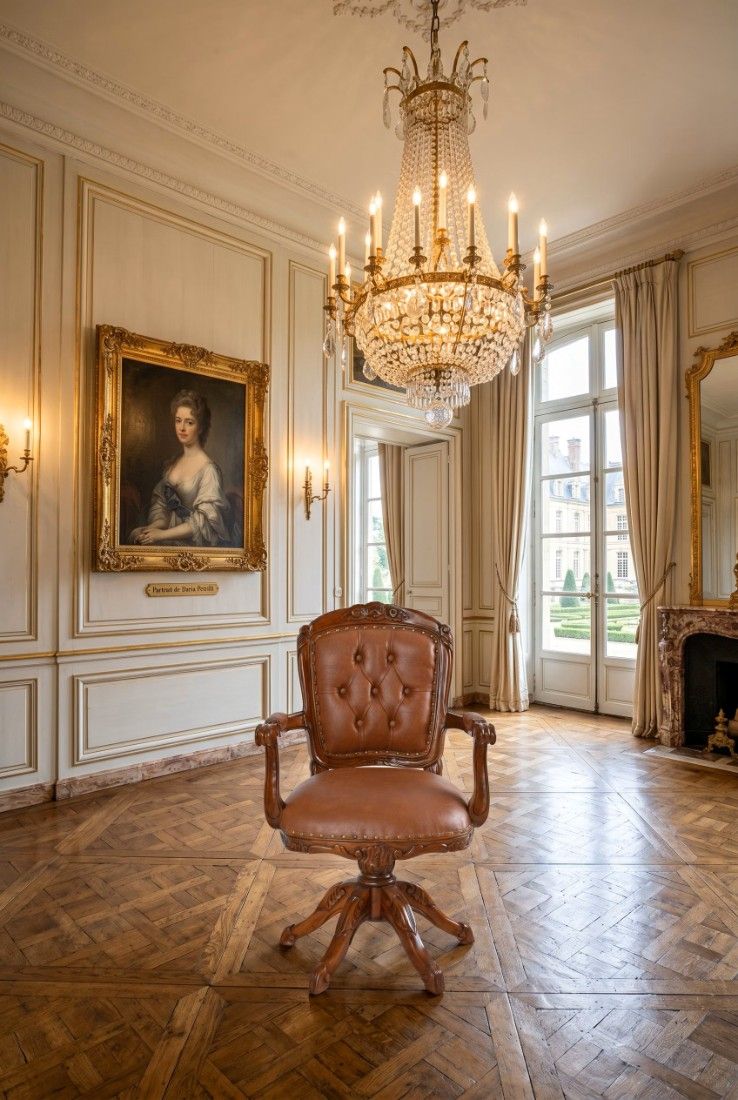 Scaun Chesterfield din lemn mahon cu tapiterie maro