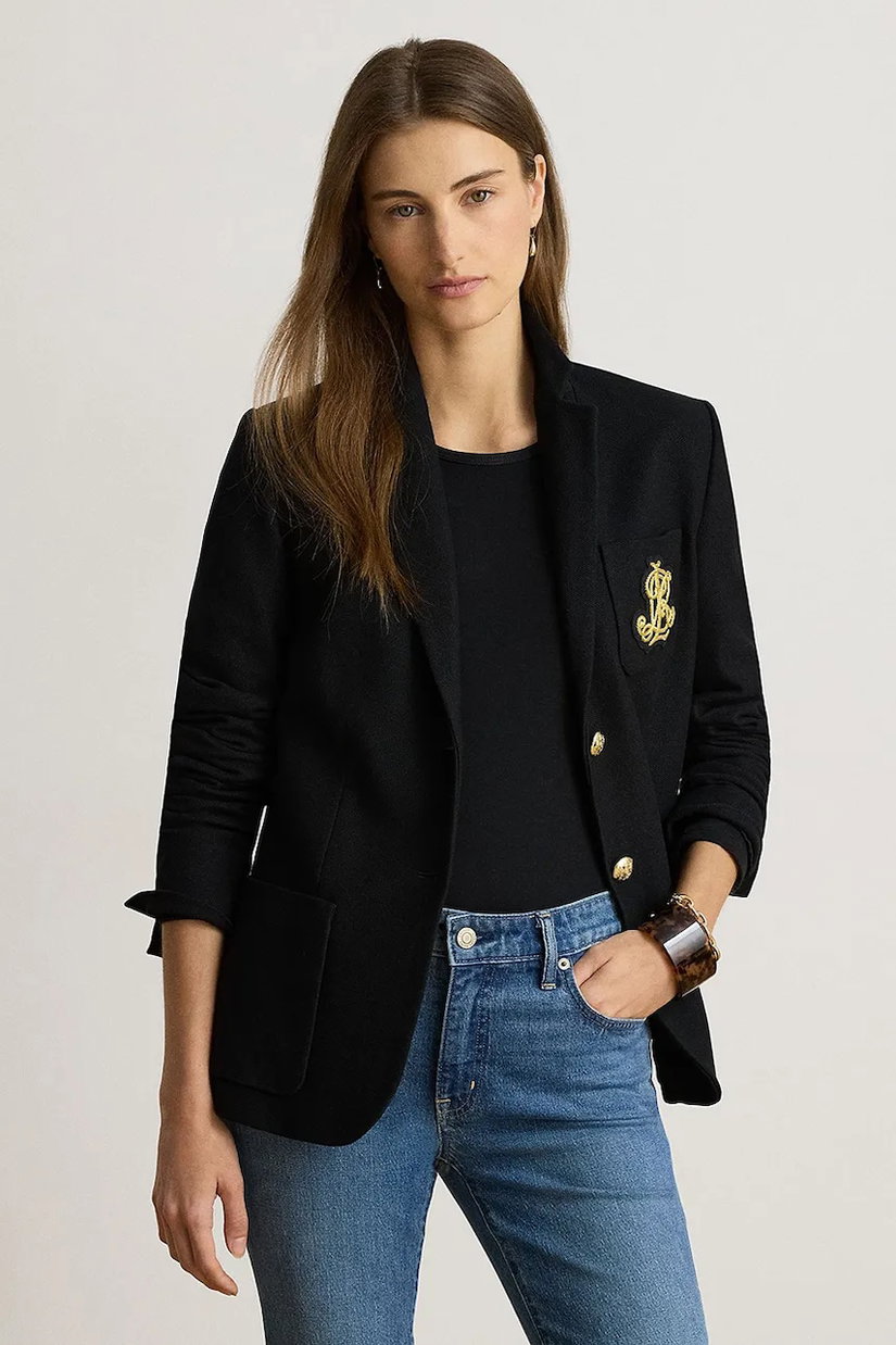 Lauren Ralph Lauren sacou cu un singur rând de nasturi pentru femei din bumbac cu elastan