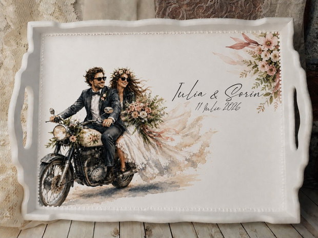 Tava personalizata pentru gatit mireasa/ mirele - tema motociclisti