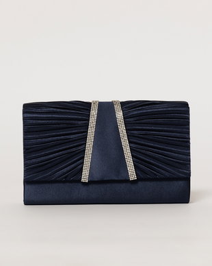 Clutch bleumarin satinat decorat cu benzi stralucitoare