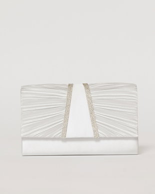 Clutch argintiu satinat decorat cu benzi stralucitoare