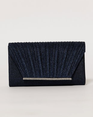 Clutch elegant bleumarin din lurex si detalii plisate