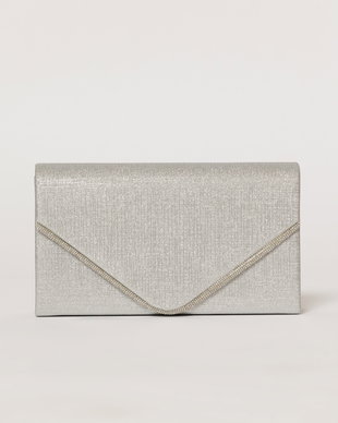 Clutch argintiu elegant cu clapeta decorata cu strasuri