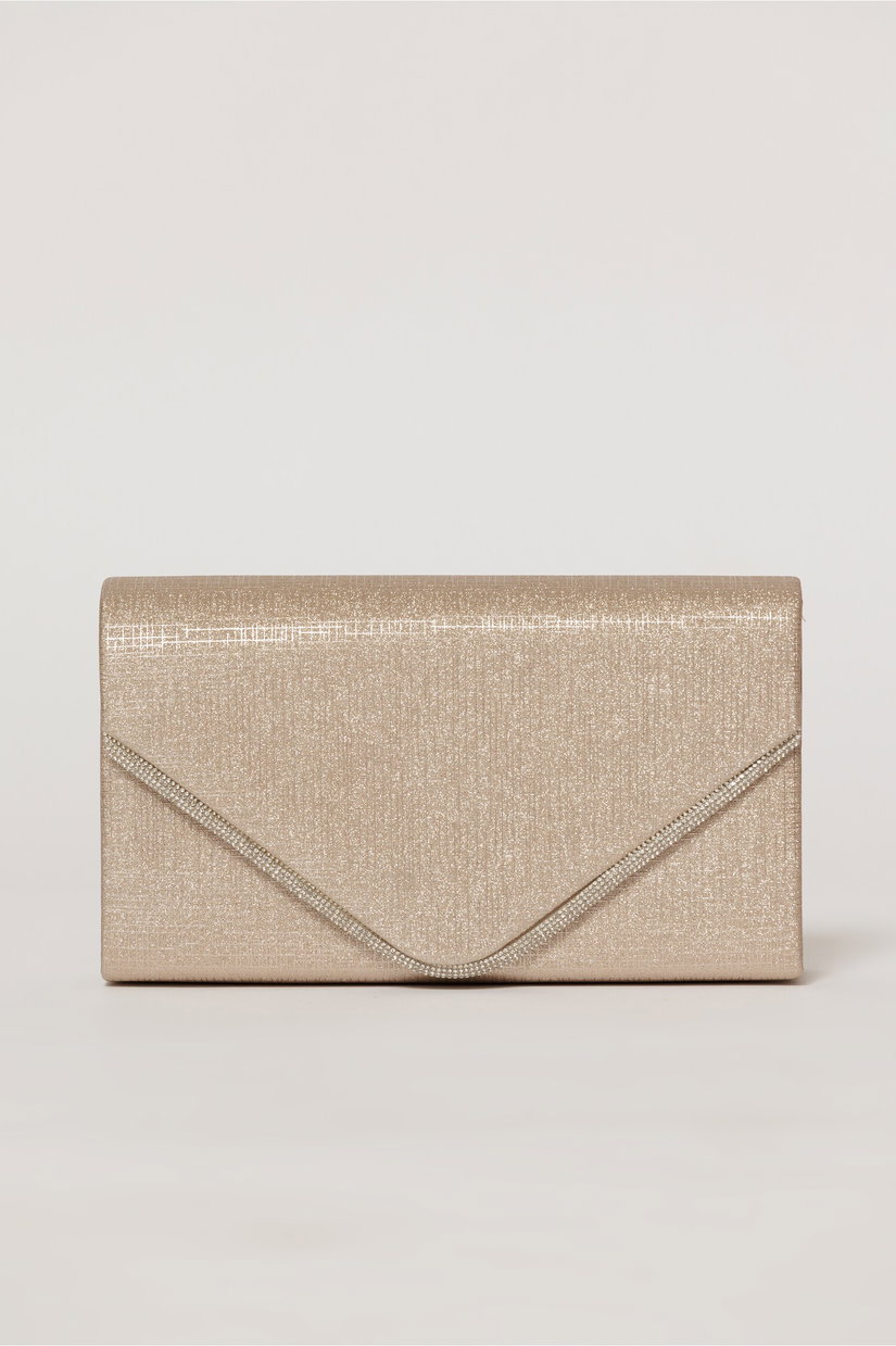 Clutch nude elegant cu clapeta decorata cu strasuri