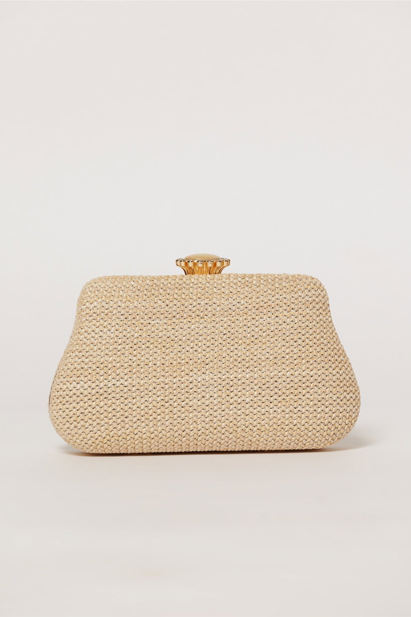 Clutch bej din material textil impletit