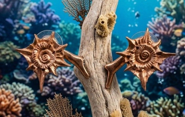Cercei unicat din cupru, cu pin, in forma de arici de mare