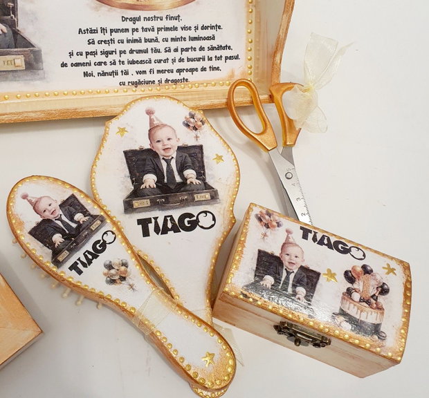 Set personalizat pentru taierea motului / tema Baby Boss, cu poza copilului