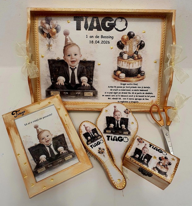 Set personalizat pentru taierea motului / tema Baby Boss, cu poza copilului