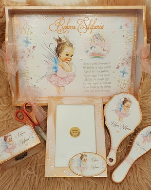 Set personalizat pentru taierea motului / tema Zana / roz prafuit, aspect vintage