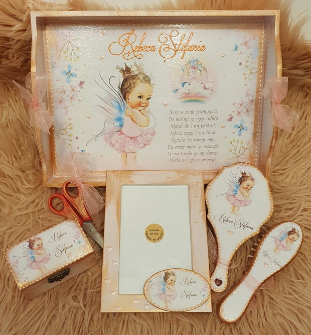 Set personalizat pentru taierea motului / tema Zana / roz prafuit, aspect vintage