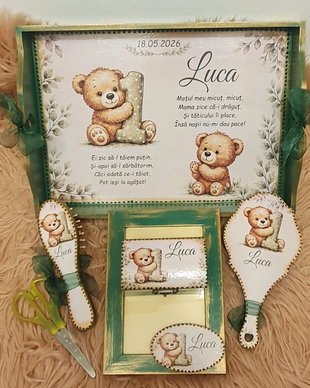 Set personalizat pentru taierea motului / tema ursulet / verde