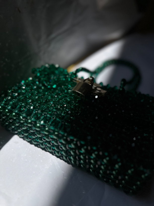 Geantă handmade din mărgele verzi