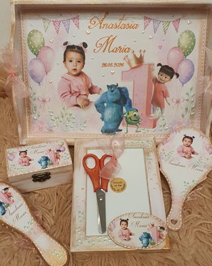 Set personalizat pentru taierea motului / tema Monsters, Inc. cu poza copilului